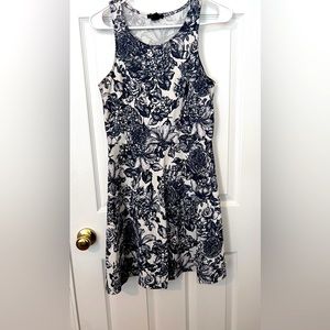 Blue and white tank top dress with peplum bottom